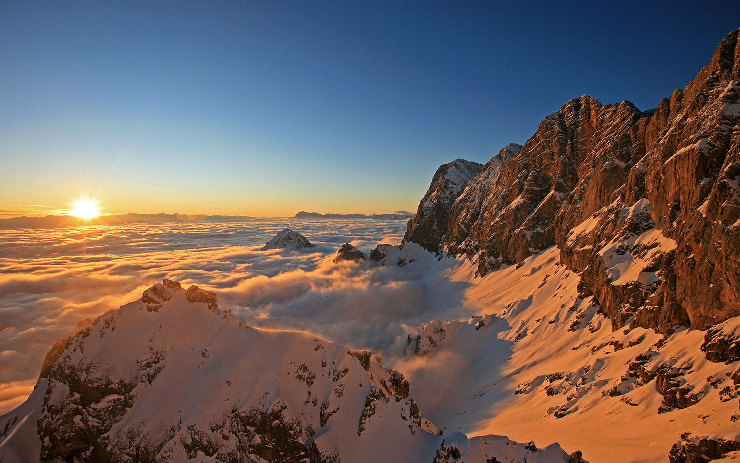 View to the Dachstein in the sunset